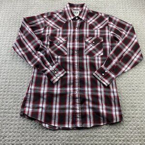 Ely Cattleman Western Shirt Men Medium M Red White Plaid Button Up Ranch Cowboy